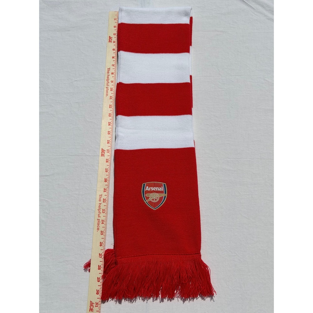 Arsenal FC Scarf Red White Striped Soccer Football Fringe Crest Fan Acrylic EPL - Picture 5 of 6